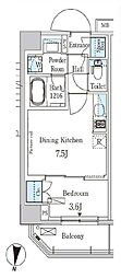 パークアクシス木場キャナルイースト 1DKの間取図画像