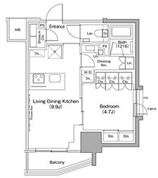 ザ・パークハビオ荏原中延駅前 2階1LDKの間取り