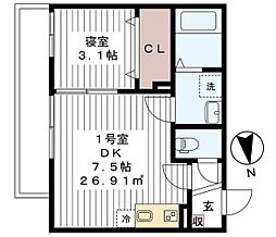 AJ南流山North1 1DKの間取図画像