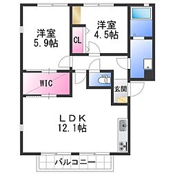 フレグランスAKIHO 2階2LDKの間取り