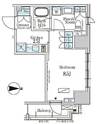 パークアクシス白金 9階1Kの間取り