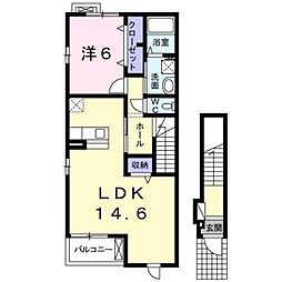 ヴィラ・ソレイユ 2階1LDKの間取り