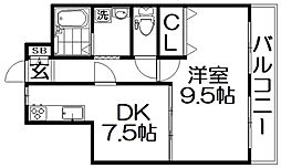サン・シャーリー 1DKの間取図画像
