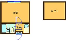 プラザドゥヘリオスB 1Kの間取図画像