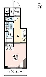 プレール・ドゥーク川崎大師2 1Kの間取図画像