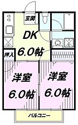 リルアークＢ 2階2DKの間取り