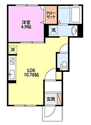 JR越後線 白山駅 徒歩31分の賃貸アパート 1階1LDKの間取り