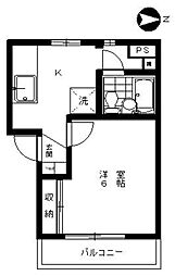 秋元第2ビル 4階1Kの間取り