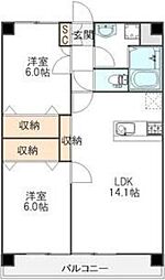 東京メトロ千代田線 綾瀬駅 徒歩13分の賃貸マンション 3階2LDKの間取り