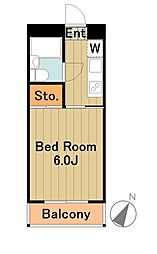 多摩都市モノレール 大塚・帝京大学駅 徒歩7分の賃貸マンション 2階1Kの間取り