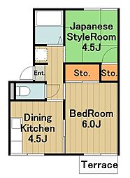 山口ハイツB 2DKの間取図画像