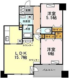 カスタリア荒川 14階2LDKの間取り