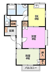 梨本ハイランドD 2DKの間取図画像