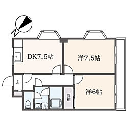 レジデンス松寿 1階2DKの間取り