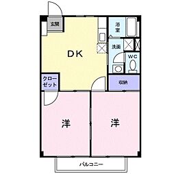 カーム和田 2階2DKの間取り