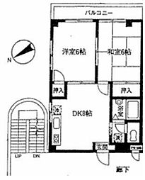 パルハウス日之出 2DKの間取図画像