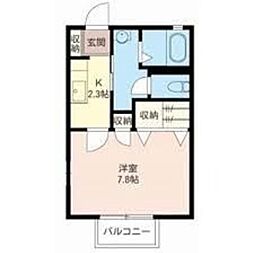 ルミエールI 2階1Kの間取り
