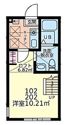 小田急小田原線 本厚木駅 徒歩16分の賃貸アパート 1階1Kの間取り