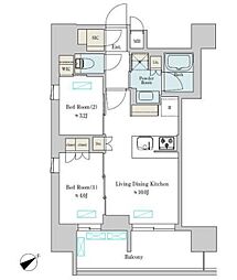 ブリリアイスト大井町 12階2LDKの間取り