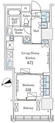 ロイヤルパークス品川 1LDKの間取図画像