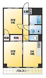 クローネ・川口 2DKの間取図画像