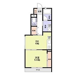 ＱＨ八木が谷 1階1DKの間取り