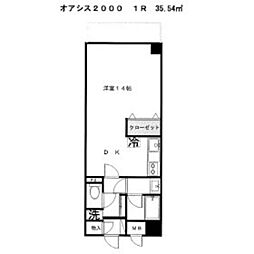 オアシス2000 6階ワンルームの間取り
