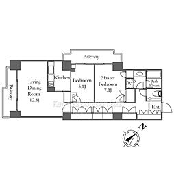 六本木ファーストプラザ 15階2LDKの間取り