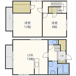 タウンハウス若久Ｄ 1階2LDKの間取り