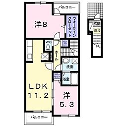 ル・シェル・ブルー　西館 2階2LDKの間取り