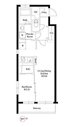 ハーモニーレジデンス新宿四谷 1階1LDKの間取り