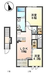 パッセロ 2階2LDKの間取り
