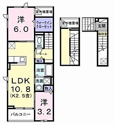リシェール 3階2LDKの間取り
