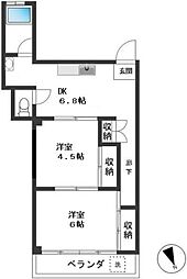 マンション谷山 2階2DKの間取り