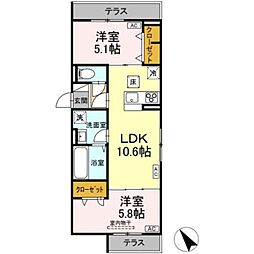 D-ROOM松木B 2階2LDKの間取り