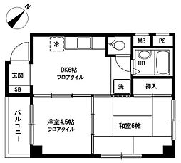 エコーハイツ豊永 2DKの間取図画像