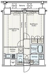 ドゥーエ新富町 1LDKの間取図画像