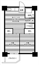 ビレッジハウス泉北栂タワー 2DKの間取図画像