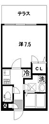 プランドール 1Kの間取図画像
