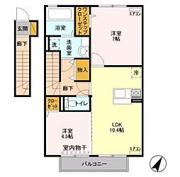 ジャルダンベール B棟 2階2LDKの間取り