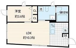 Fullea上落合 2階1LDKの間取り
