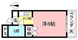 サンライズベル 2階1Kの間取り