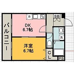 レフィナードビラージュ 1DKの間取図画像