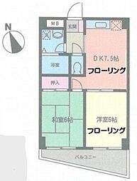 ハイブリッヂPAO 2DKの間取図画像
