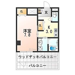 ラシーヌ御崎 8階1Kの間取り