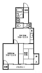 エスパス井上 3階2DKの間取り