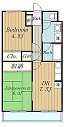 グリーンハイツ 3階2DKの間取り