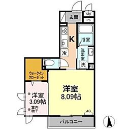 グランメゾン北野 2Kの間取図画像