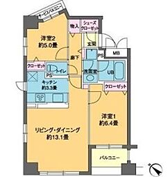 カスタリア茅場町 2LDKの間取図画像