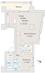 パールコート仙川 5階2LDKの間取り